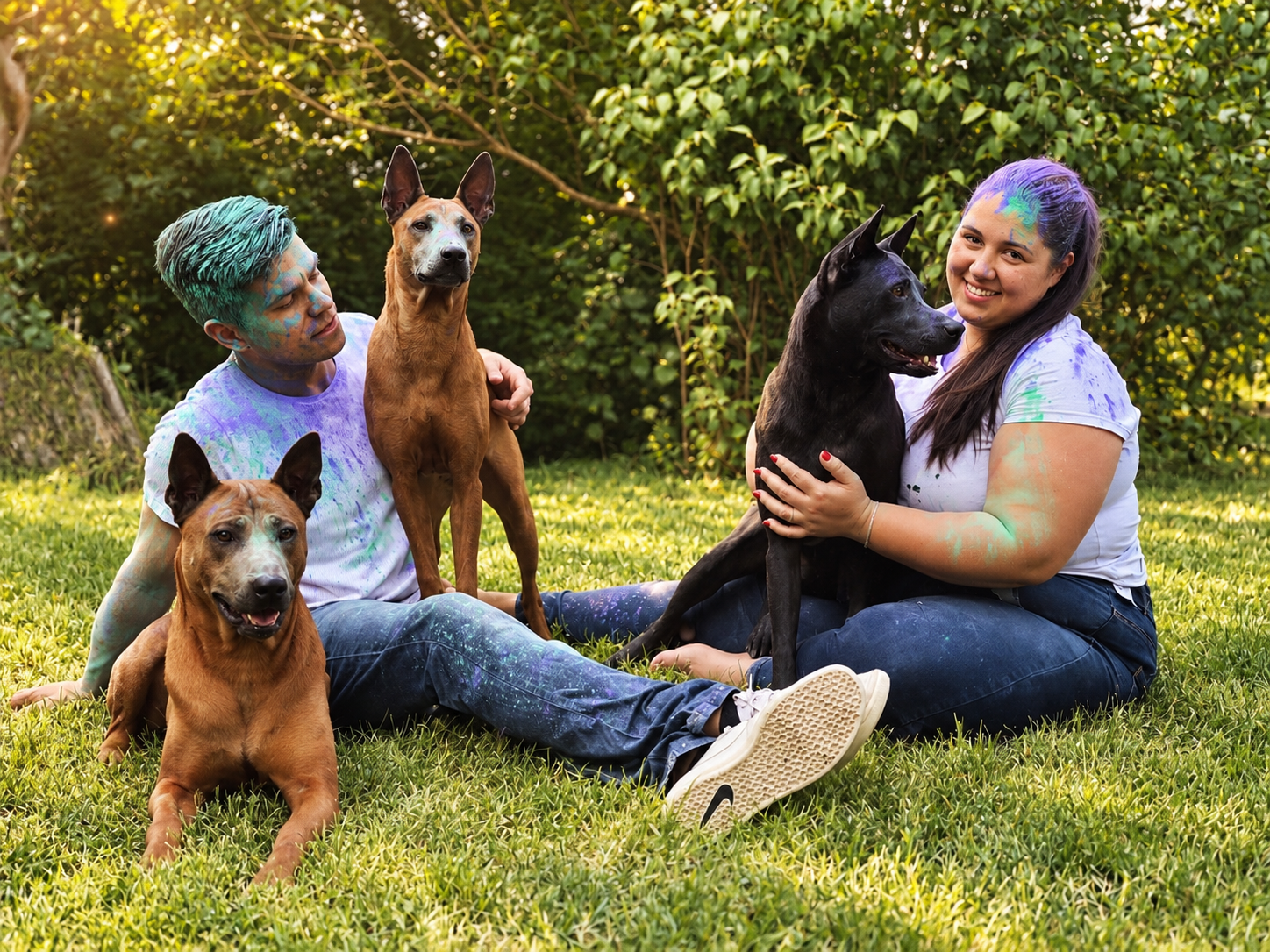 Robert und Leonie mit Boss, Foxx und Aden